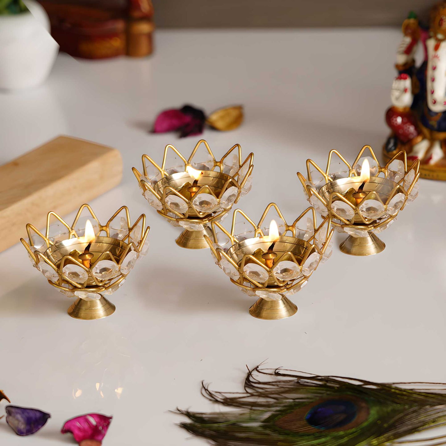 eCraftIndia Set of 4 Lotus Shape Crystal Tea Light Holder 4.2 ⭐️⭐️⭐️⭐️⭐️ (384) rating