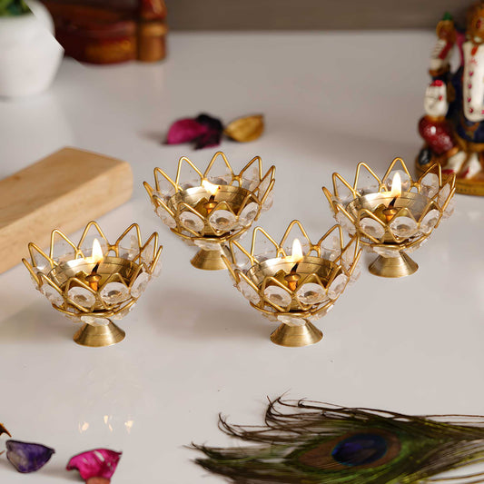 eCraftIndia Set of 4 Lotus Shape Crystal Tea Light Holder 4.2 ⭐️⭐️⭐️⭐️⭐️ (384) rating